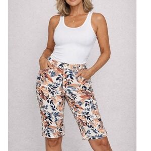Gloria Vanderbilt 4P Amanda Crop Jeans Womens Tropical Leaf Print High Rise Blue